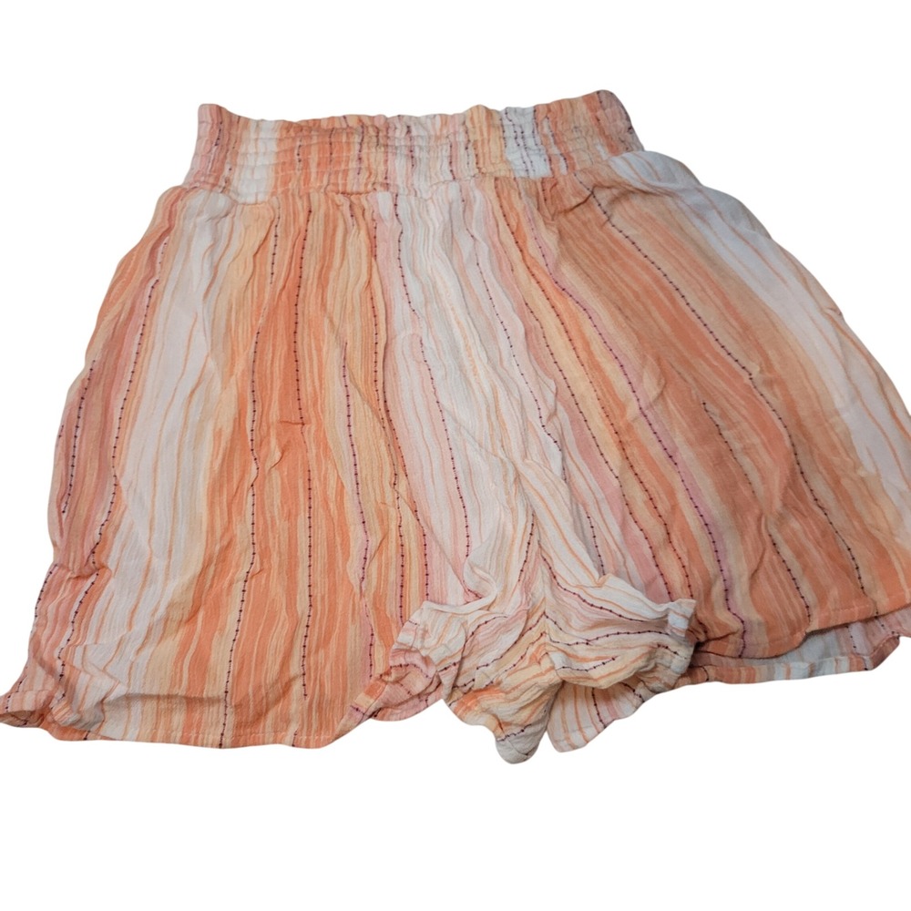 Tranquil & True Womens Small Orange White Striped Smocked Waist Casual Shorts